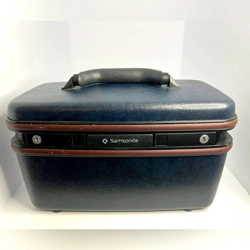 Vintage Samsonite Silhouette 4 Cosmetic Makeup Travel Case Navy/Black/ Burgundy